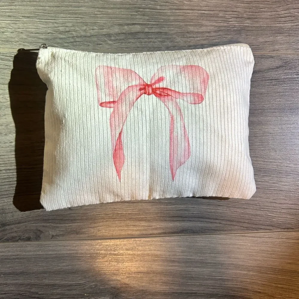 Cosmetic Pouch with A Cute Pink Bow